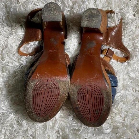 Chie Mihara Blue and Brown Cork Platform Heels Anthropologie - Picture 4 of 7